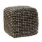 Laddha Home Designs 16" Gold and Black Geometric Interwoven Square Pouf Ottoman